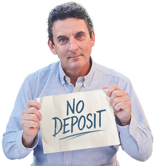 Roy con un cartello che segnala che in questi siti non occorre il deposito